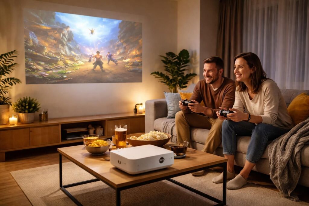 profitez d'une soirée jeux à deux inoubliable grâce au vidéoprojecteur acer, pour une expérience immersive et conviviale à la maison.